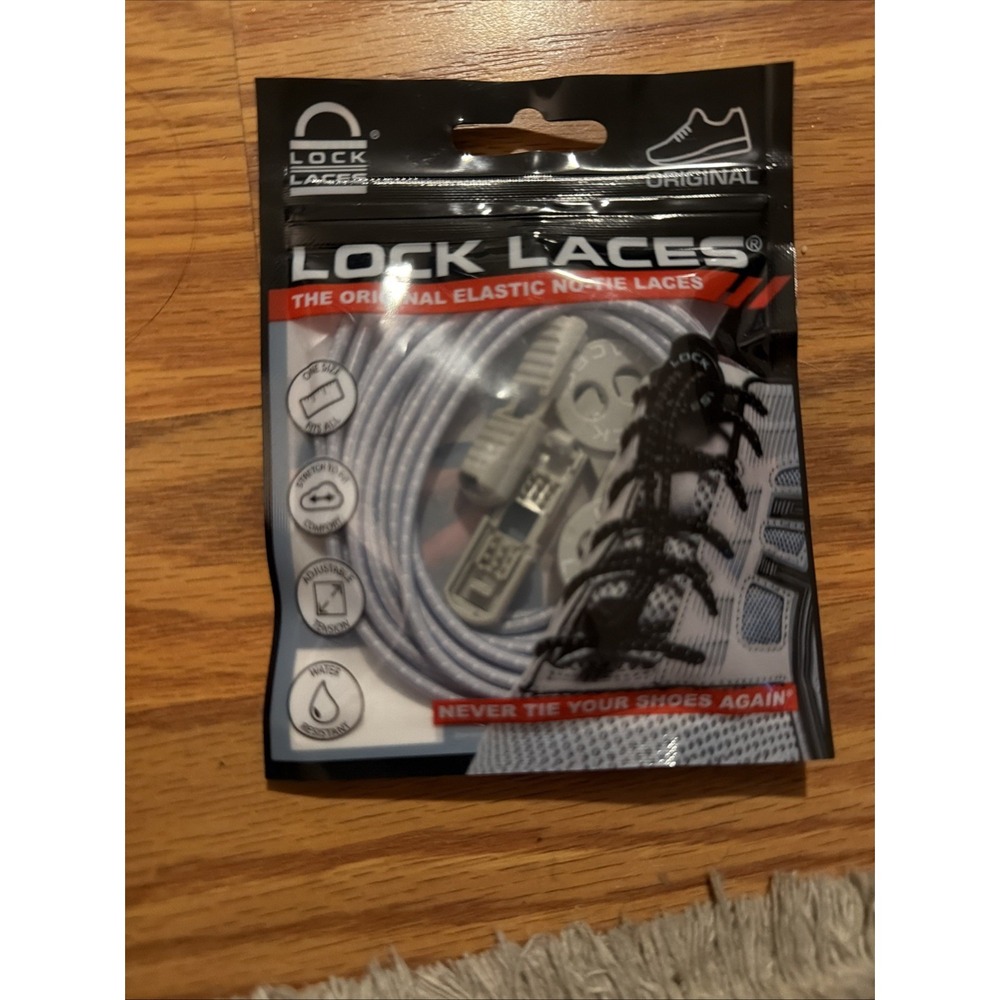 New LOCK LACES Elastic Shoelace & Fastening System Cool Gray New Sealed NIP